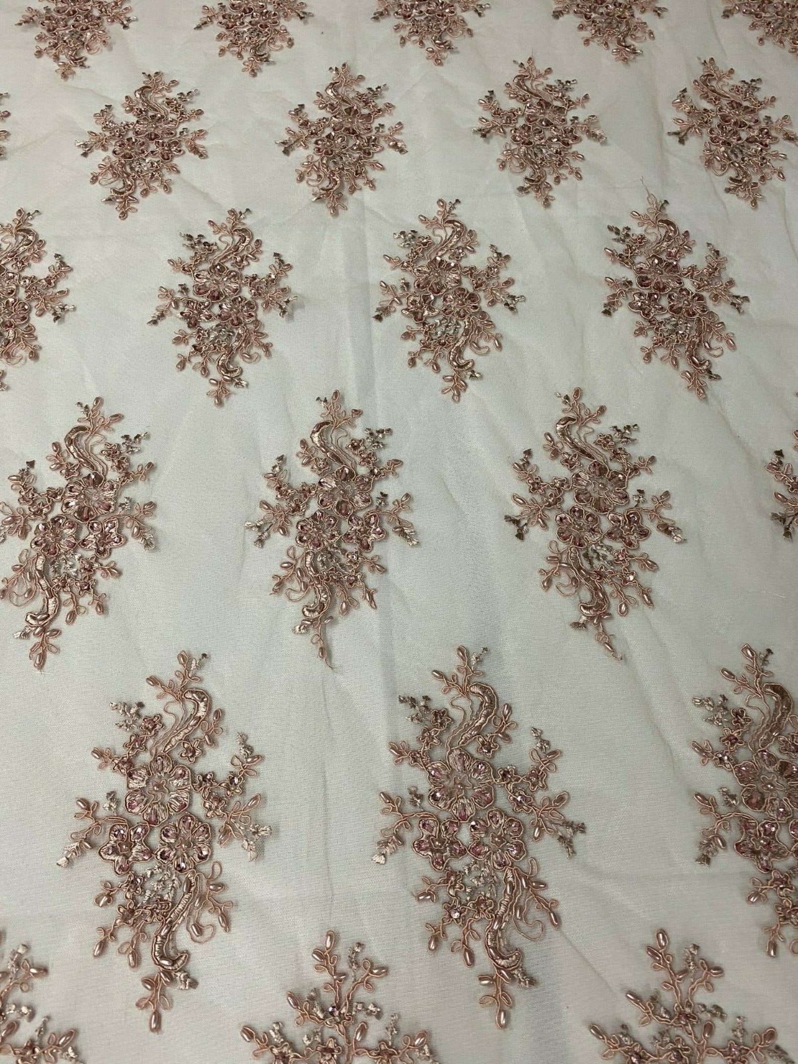 Blush Cluster Bead Fabric Embroidered Flower Beaded Fabric - Etsy