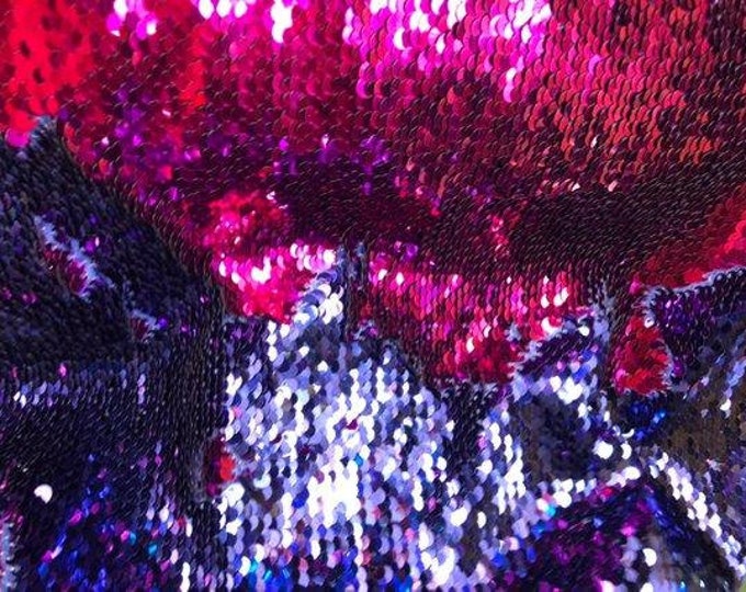 Navy/Fuchsia Flip Up Sequins Reversible, 2-Way Stretch 58/60” Sequins Fabric Dresses-Nightgowns-Prom Gown (Choose The Quantity)