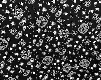 Black Bandana Print Fabric Cotton/Polyester Sold By The Yard