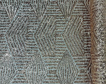 Geometric Sequins Fabric | Rose Gold Sequin Fabric | by the yard | Geometric Diamond Design | 4 Way Stretch Mesh Fabric | Geometric Design