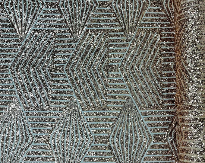 Geometric Sequins Fabric | Rose Gold Sequin Fabric | by the yard | Geometric Diamond Design | 4 Way Stretch Mesh Fabric | Geometric Design
