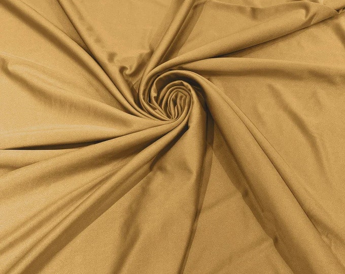 Gold Shiny Milliskin Nylon Spandex Fabric 4 Way Stretch Prom-Gown-Dress, 58" Wide Sold by The Yard (Pick a Size)