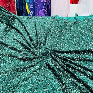 Hunter Green Sequin Fabric: Stretch Velvet, 5mm Sequins - By The Yard
