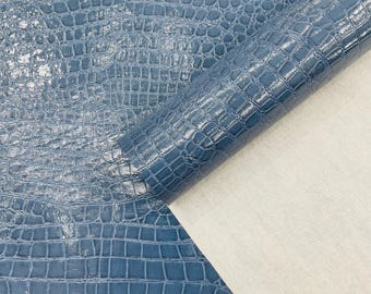 Sky Blue Crocodile Faux Fake Leather Vinyl Fabric, Embossed Crocodile Fabric By The Yard Upholstery Purses Shoes Wallets Belts