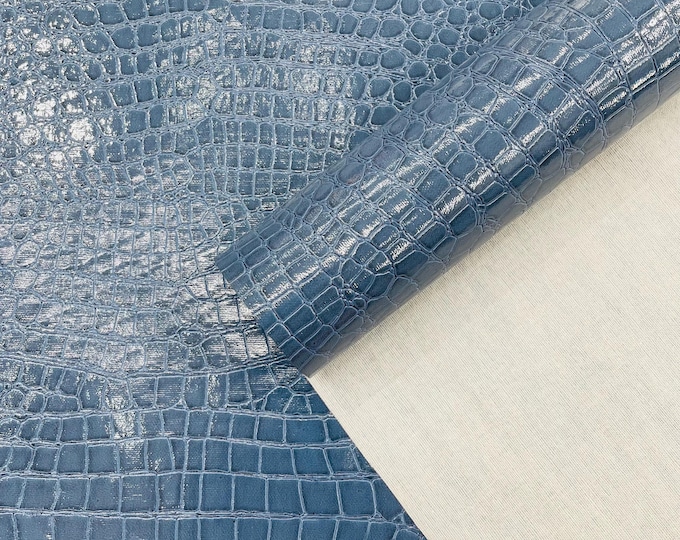 Sky Blue Crocodile Faux Fake Leather Vinyl Fabric, Embossed Crocodile Fabric By The Yard Upholstery Purses Shoes Wallets Belts