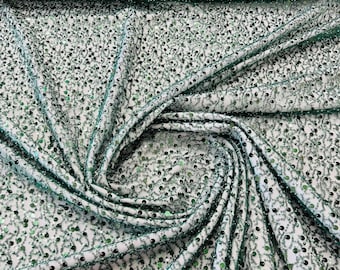 Hunter Green Embroidery Beaded Fabric By The Yard With Sequin Fabric, Sequin on Mesh Fabric, Handmade Lace, Beads on a Mesh