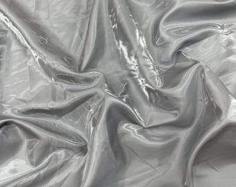 Silver Gray Crystal silk satin By The Yard, Liquid Bridal Satin, Water Shine Ultra Glossy Shimmer Bridal Satin, Crystal Reflective Satin