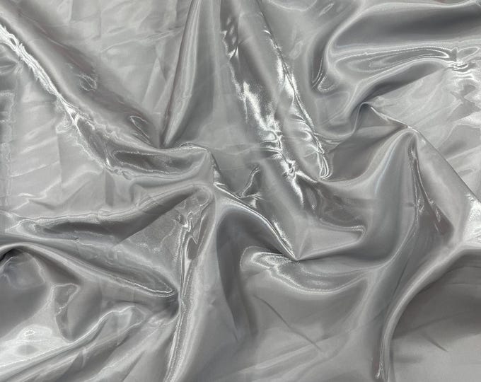 Silver Gray Crystal silk satin By The Yard, Liquid Bridal Satin, Water Shine Ultra Glossy Shimmer Bridal Satin, Crystal Reflective Satin