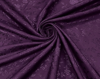 Plum Flower Brocade Jacquard Satin Fabric, Sold By The Yard Polyester Satin Floral Wide 58/60"  (Choose The Quantity)