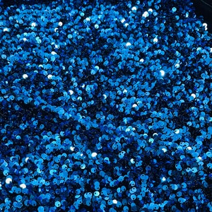 Turquoise Sequin Fabric on Black Stretch Velvet - by the yard - all Over 5mm Sequins Velvet 2-way Stretch 58/60”