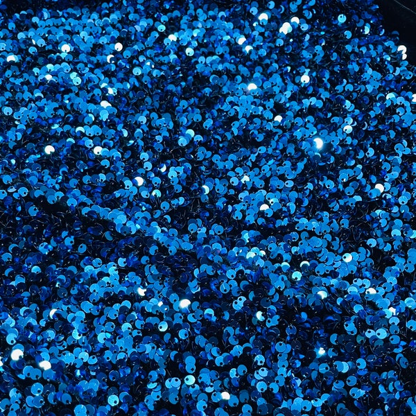 Turquoise Sequin Fabric on Black Stretch Velvet - by the yard - all Over 5mm Sequins Velvet 2-way Stretch 58/60”