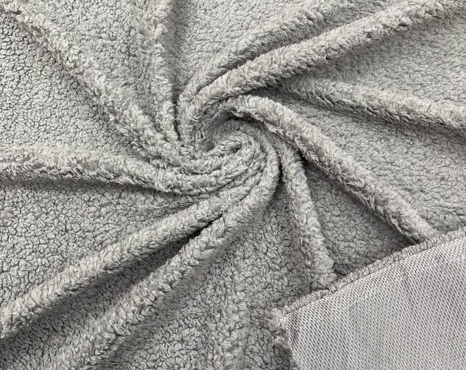 Gray Minky Sherpa Fleece Fabric - Lamb Wool Design By The Yard