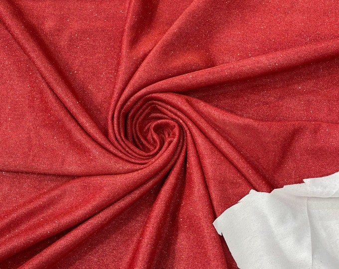 Red Shimmer Fabric by yard, Stretch Glitter Fabric | Luxury Sparkle Fabric | Glimmer | Red Glitter Fabric for Prom-Gown-Backdrop