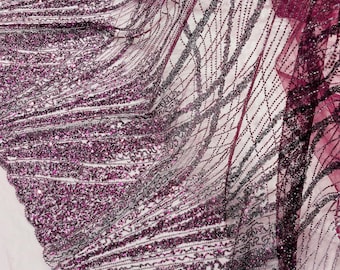 Plum Beaded Fabric Sold By The Yard, Fashion Design Beads and Sequins