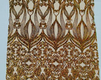 Olive Iridescent Sequin Fabric - by the yard - On Nude Mesh, Camila Design 4 Way Stretch Sequins Fabric, Lace sequins Prom-Gown
