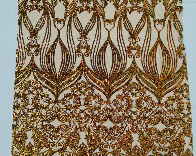 Olive Iridescent Sequin Fabric - by the yard - On Nude Mesh, Camila Design 4 Way Stretch Sequins Fabric, Lace sequins Prom-Gown