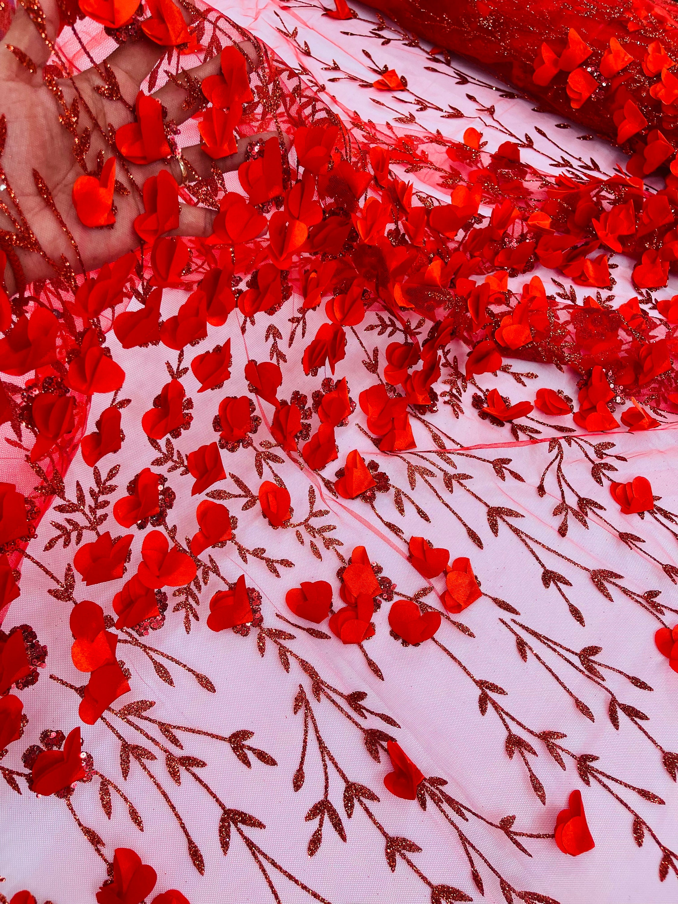 Red 3D Flower Sequin Fabric, Glitter Floral Mesh, Wedding Dress - Etsy