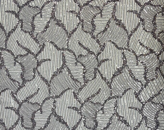 Dk Mauve Beaded Fabric by the yard, Bridal beaded, Damask Pattern With Beads and Sequin, Appliqué lace for bridals,weddings,prom dress