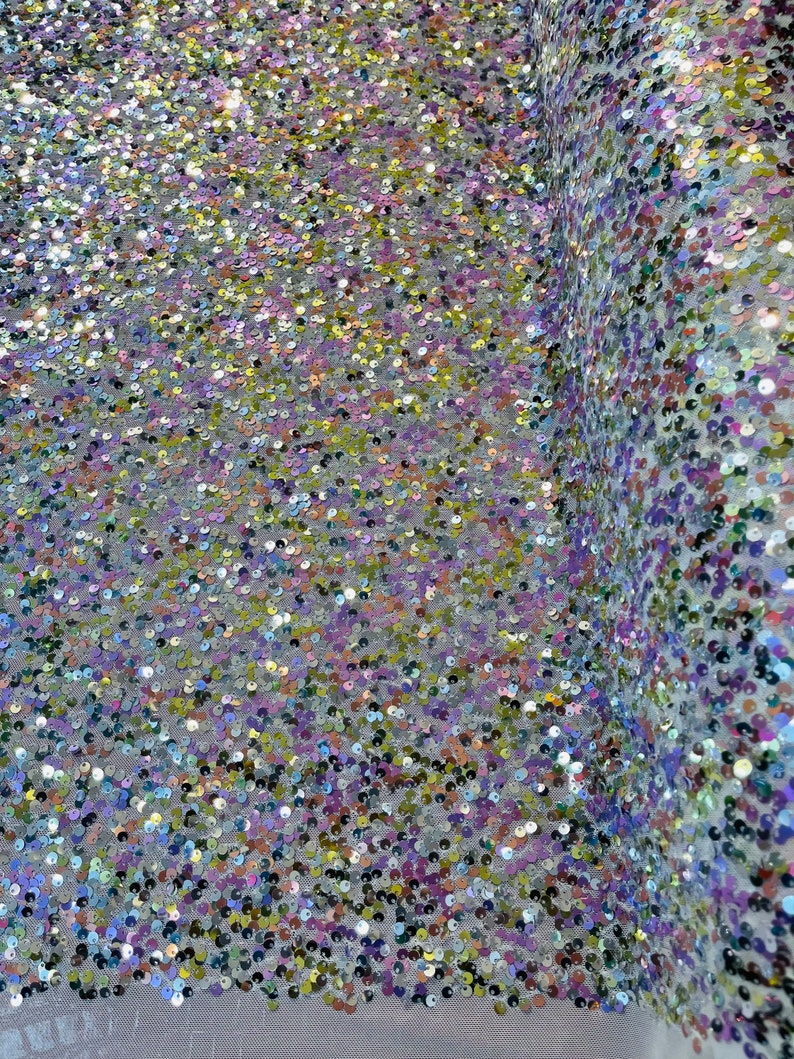 Sequins Color Multi Color Sequin Fabric: 4 Way Stretch Spandex Mesh, Prom Gown Lace ...