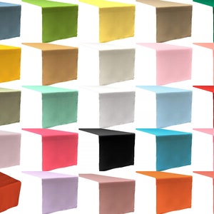 May include: A set of 20 table runners in various colors, including red, blue, green, yellow, and pink. Each runner is 14 inches wide and 70 inches long.