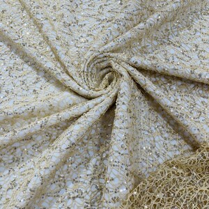 Beige Fish Net Fabric, Cast Net Design Champagne Sequins Embroidery on ...