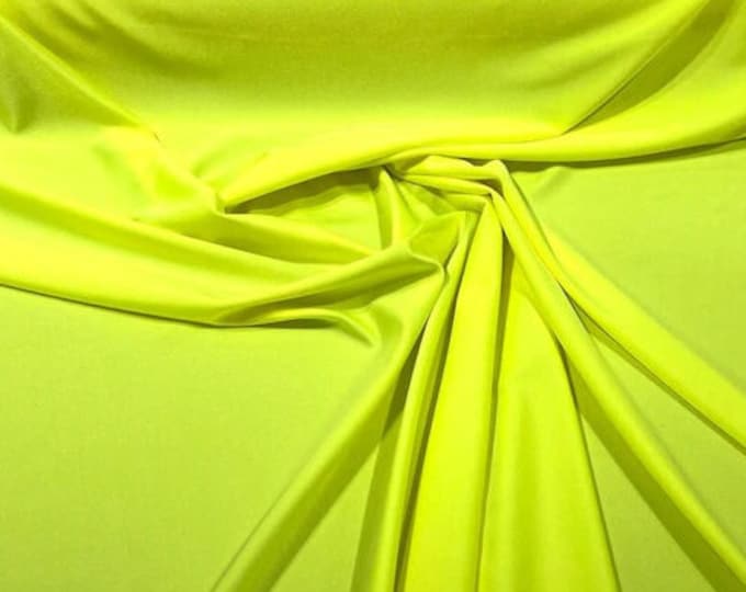 Neon Yellow Shiny Milliskin Nylon Spandex Fabric 4 Way Stretch Prom-Gown-Dress, 58" Wide Sold by The Yard (Pick a Size)