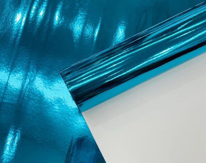 Turquoise Chrome Mirror Reflective Vinyl Fabric By The Yard, Crafting Fabric Upholstery Vinyl Fabric Chrome Mirror Reflective Vinyl