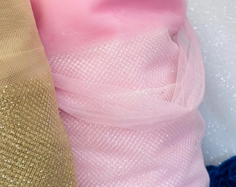 Pink Iridescent Glitter Mesh Fabric, Sparkle Mesh Fabric With Glitter Fabric by the yard, 60"Wide, Tulle Glitter Fabric