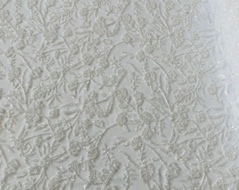 White Floral Beaded Fabric – Embroidered Sequins Bridal Mesh, Sold By The Yard