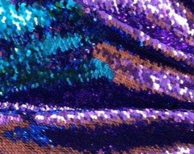 Purple Turquoise Reversible Sequins Fabric: 2-Way Stretch, 58/60" Wide