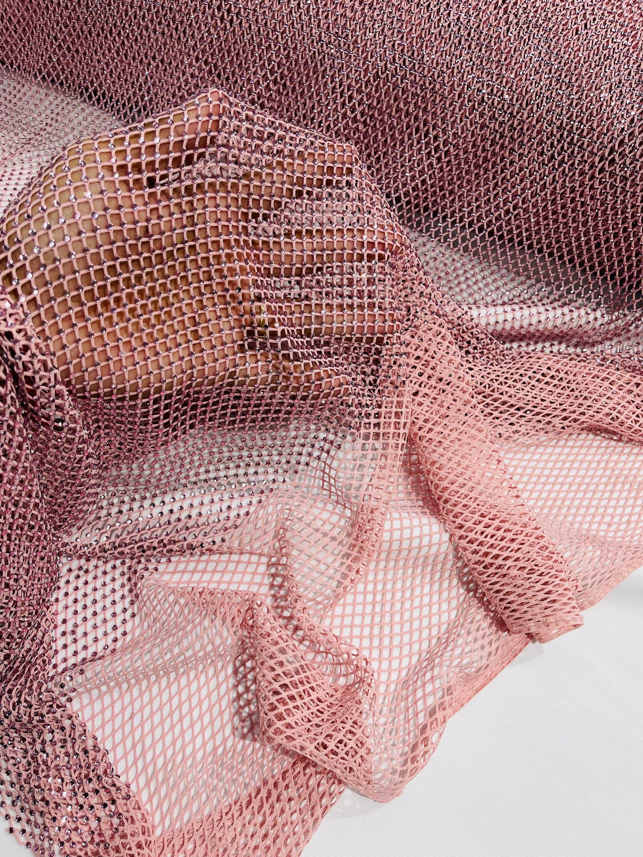 Dusty Rose Rhinestone Dusty Rose Rhinestone Fishnet Fabric: Stretch Spandex, Crystal Stones ...
