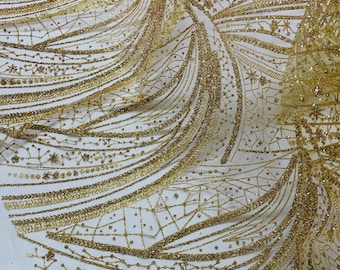 Gold Silver Rhinestones Glitter Fabric on a Mesh By The Yard | Fashion Desing Glitter Rhinestones on Mesh Fabric, Wedding Bridal/Prom