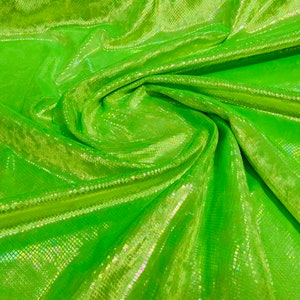 Lime Green Iridescent Snake Skin On Stretch Velvet - Sold By The Yard - 58&quot;/60&quot; Snake Velvet Spandex Fabric