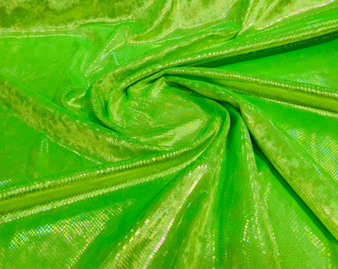 Lime Green Iridescent Snake Skin On Stretch Velvet - Sold By The Yard - 58"/60" Snake Velvet Spandex Fabric