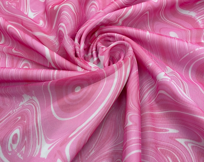 Pink Abstract Printed Power Mesh Fabric | Abstract Design Print | 60” Wide 4 Way Stretch | Print Abstract | by the yard
