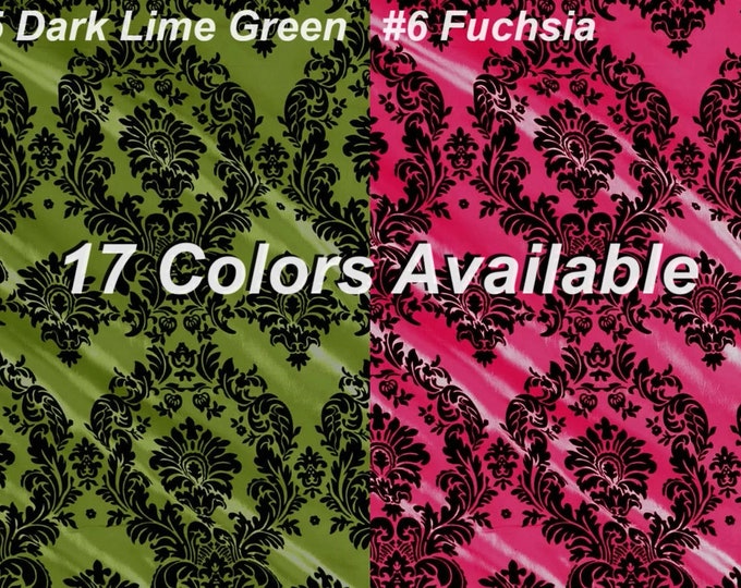 Flocked Damask Taffeta Fabric - Flocked Velvet Fancy Damask Design Taffeta Sold By Yard