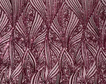 Sequin Damask Fabric: 4-Way Stretch Embroidered Mesh, Prom Gown Lace - By The Yard