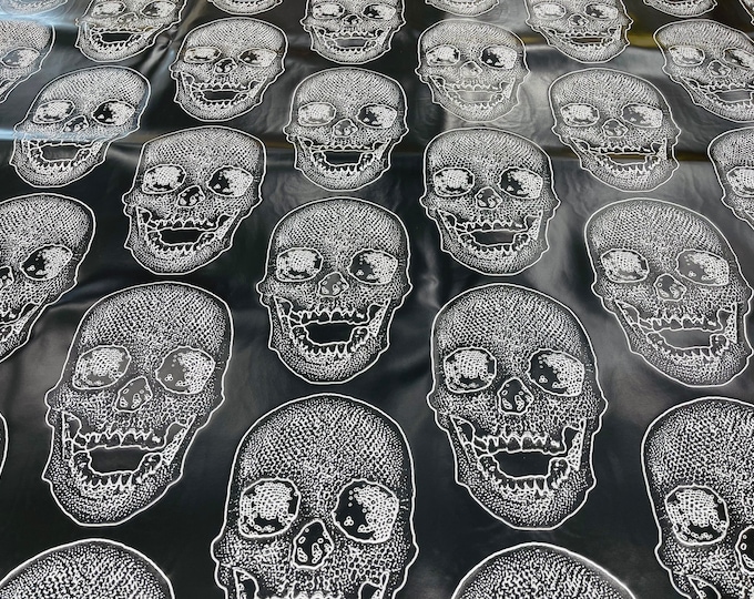 Black Big Skull Vinyl Fabric - by yard - Skull Vinyl, Leather Upholstery 54”Wide, (Pick a Size)