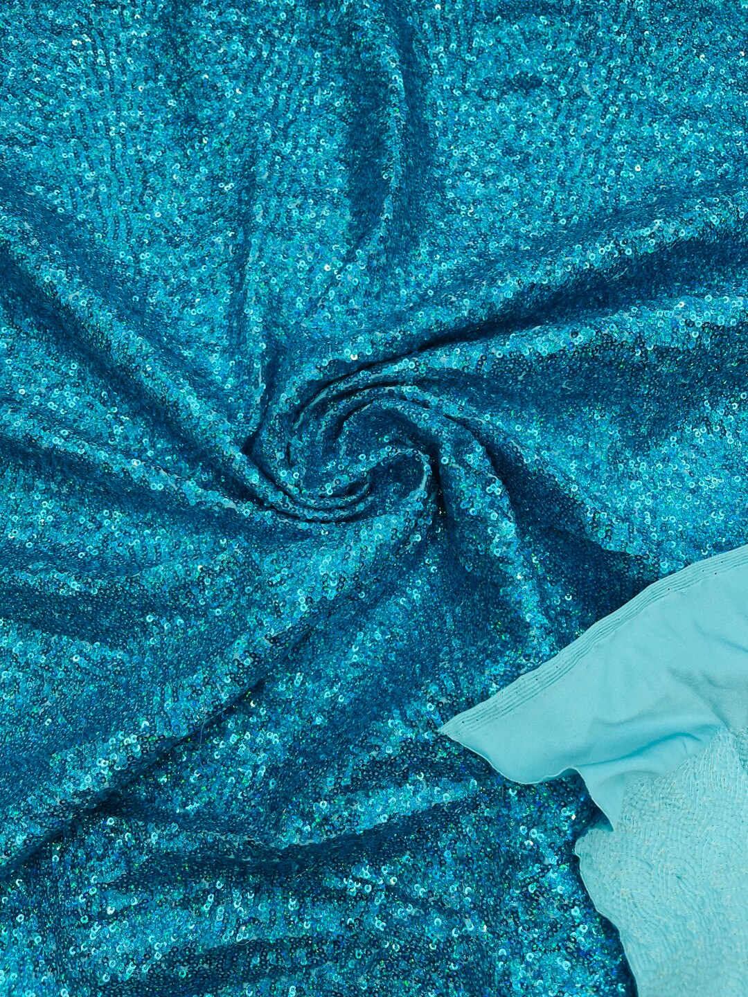 Light Turquoise Holographic Mini Glitz Sequins by the Yard on Spandex