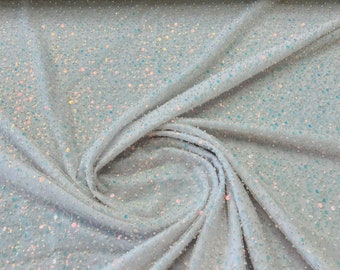 White Iridescent Embroidery Beaded Fabric By The Yard With Sequin Fabric, Sequin on Mesh Fabric, Handmade Lace, Beads on a Mesh