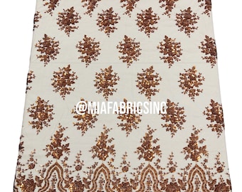 Cinnamon Beaded Lace Fabric: Embroidered Mesh, Wedding Bridal Lace