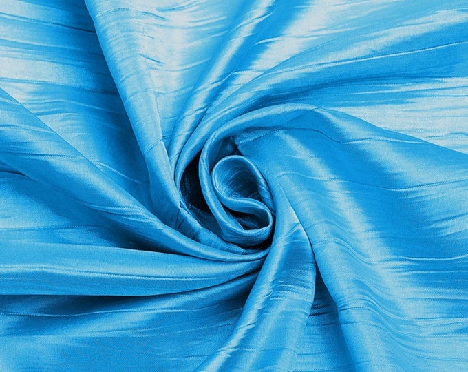 Crushed Taffeta Fabric - Aqua Blue - 54" Inch Wide Crushed Taffeta Creased Fabric Sold by The Yard