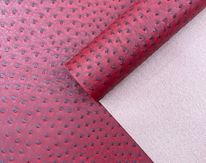 Dead Pool Red Ostrich Faux Leather Upholstery By The Yard, Ostrich Embossed Vinyl Leather Upholstery, Purses Shoes Wallets 54" Wide