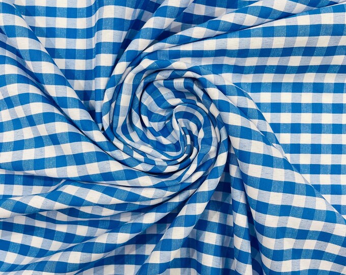 Turquoise & White Gingham Poly Cotton Fabric by Yard 1/4” Squares, Checkered Fabric