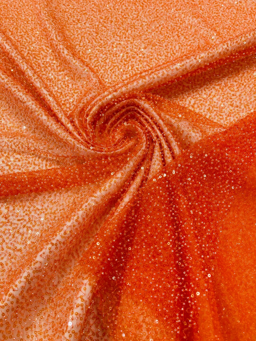 Orange 3D Beaded Lace Fabric by the Yard Heavy Sequin Bead Lace for