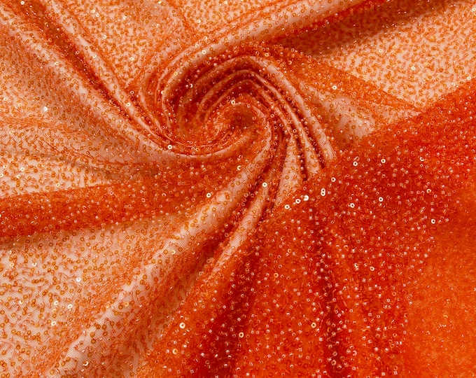 Orange 3D Beaded Lace Fabric| by the yard | heavy Sequin bead Lace for Bridal Wedding Dress, Embroidery  Handmade Lace, Beaded Fabric