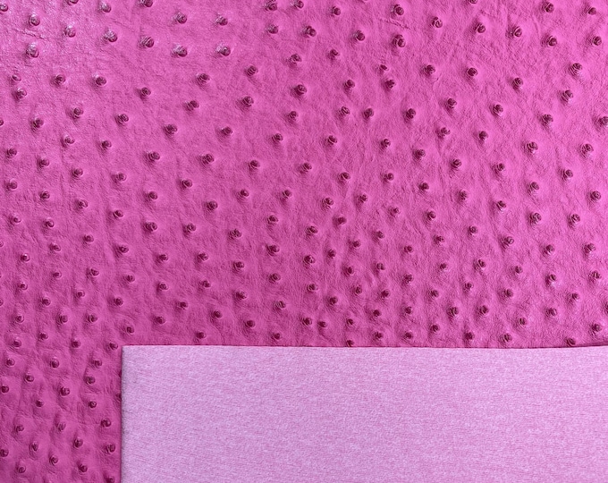 Bublegum Pink Ostrich Faux Leather Upholstery By The Yard, Ostrich Embossed Vinyl Leather Upholstery, Purses Shoes Wallets 54" Wide