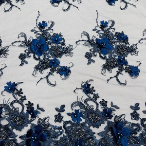 Navy Blue 3D Floral Beaded Embroidery Lace Fabric - Etsy