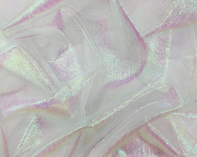 Iridescent White/Pink Crush Organza Fabric - 45" Wide - By The Yard