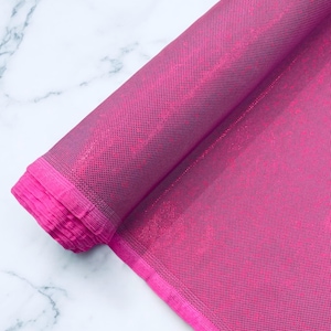 Bubblegum Pink Hologram Broken Glass 4 Way Stretch By Yard, Nylon Spandex Shattered Glass Style, Shatter Glass Metallic Foil Swimwear